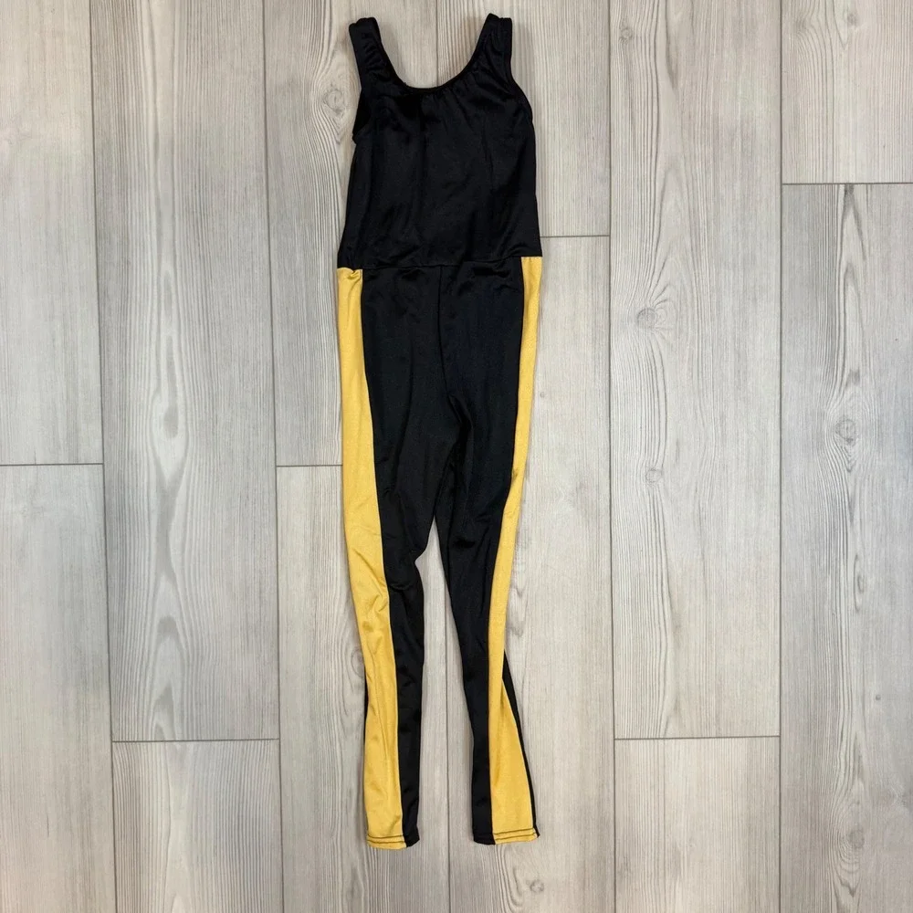 Weissman Girls Black Yellow Stripe Dance Unitard Jumpsuit 15471 SC Small Child